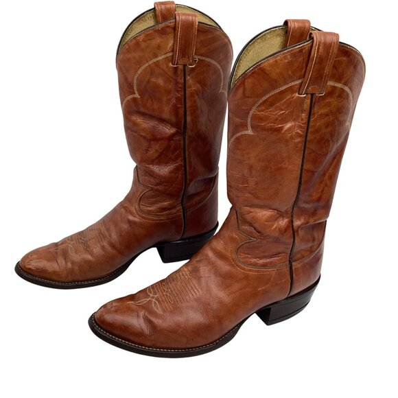 Vintage Tony Lama 5084 Dress Western Cowboy Leather Boots Mens 11E Cognac - Picture 1 of 10